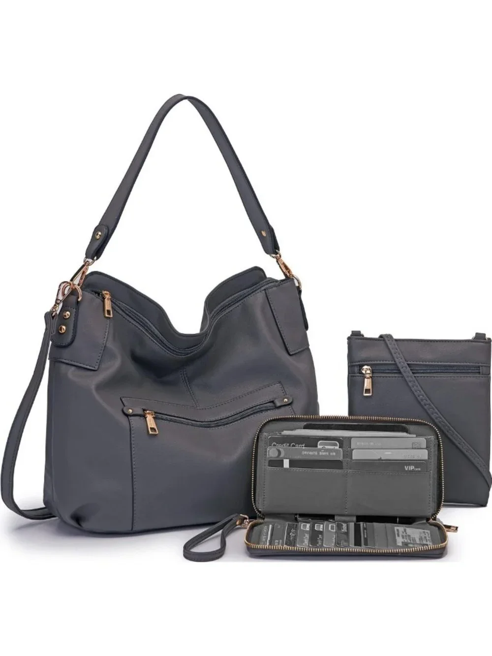 Stylish Large Crossbody Hobo Bag & Wallet Set for Women - Versatile Shoulder